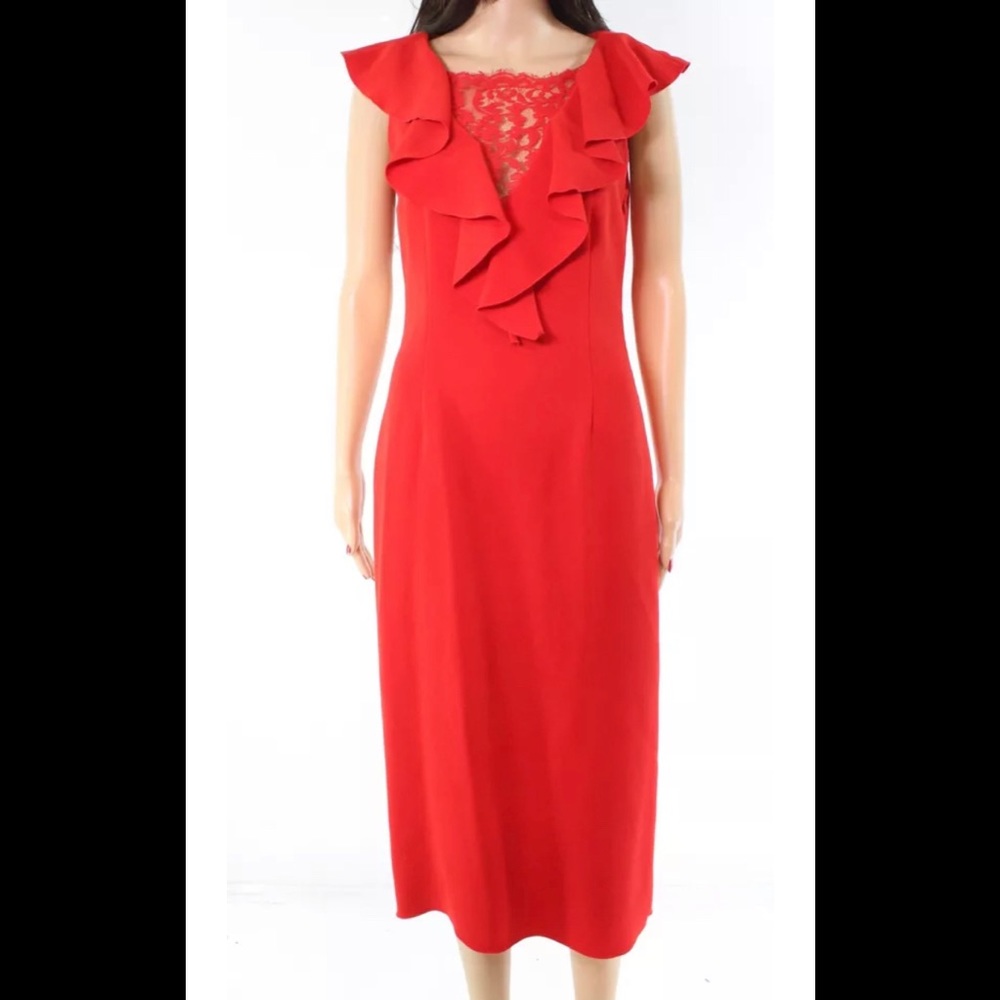 Rachel Zoe Red Ruffled Lace Crepe Gown Dress